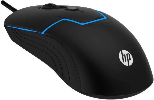 HP M100 USB Wired Gaming Optical Mouse with LED Backlight and Adjustable 1000/1600 DPI Settings, 3 Buttons and Press Life Up to 5 Million Clicks, 1 Year Warranty  Black