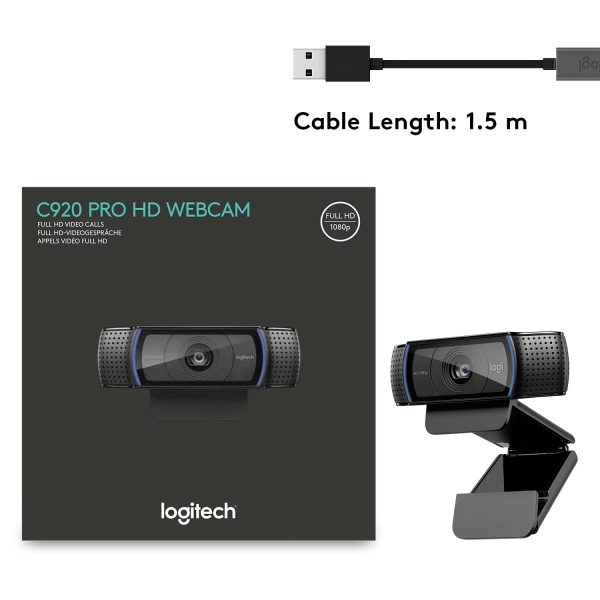 Logitech C920 HD Pro Webcam - 1080p, Optical, Full HD Streaming Camera for Widescreen Video Calling and Recording, Dual Microphones, Autofocus, Compatible with PC - Desktop Computer or Laptop - Black - Image 2