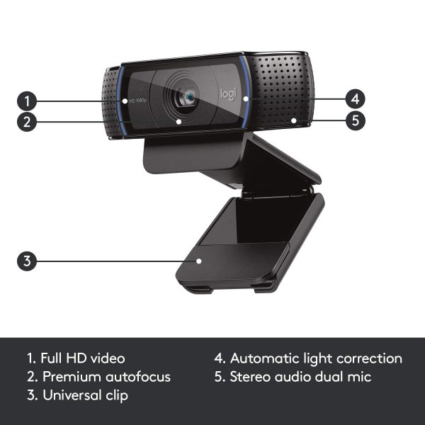 Logitech C920 HD Pro Webcam - 1080p, Optical, Full HD Streaming Camera for Widescreen Video Calling and Recording, Dual Microphones, Autofocus, Compatible with PC - Desktop Computer or Laptop - Black - Image 6