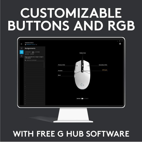 Logitech G102 USB Light Sync Gaming Mouse with Customizable RGB Lighting, 6 Programmable Buttons, Gaming Grade Sensor, 8K DPI Tracking, 16.8mn Color, Light Weight - Black - Image 3