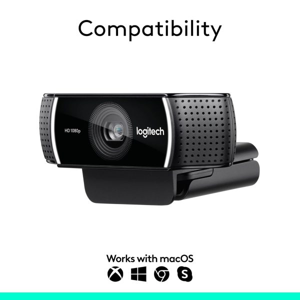 Logitech C922 Pro Stream Webcam, HD 1080p/30fps or HD 720p/60fps, Digital, Hyperfast Streaming, Stereo Audio, HD Light Correction, Autofocus, for YouTube, Twitch, XSplit - Black - Image 5