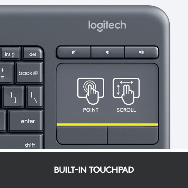 Logitech K400 Plus Wireless Touch TV Keyboard with Easy Media Control and Built-in Touchpad, HTPC Keyboard for PC-Connected TV, Windows, Android, Chrome OS, Laptop, Tablet - Black - Image 7