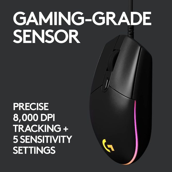 Logitech G102 USB Light Sync Gaming Mouse with Customizable RGB Lighting, 6 Programmable Buttons, Gaming Grade Sensor, 8K DPI Tracking, 16.8mn Color, Light Weight - Black - Image 9