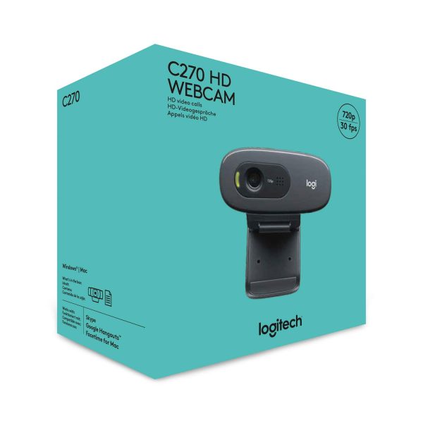 Logitech C270 HD Webcam, HD 720p/30fps, Widescreen HD Video Calling, HD Light Correction, Noise-Reducing Mic, for Skype, FaceTime, Hangouts, WebEx, PC/Mac/Laptop/MacBook/Tablet - Black - Image 2