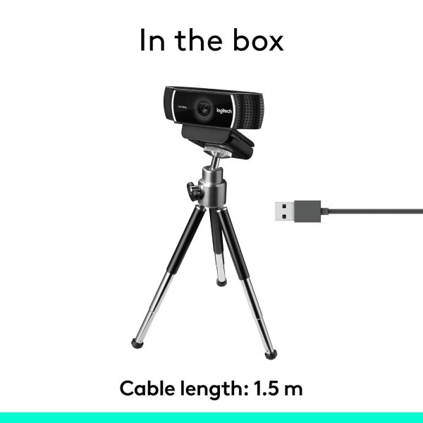 Logitech C922 Pro Stream Webcam, HD 1080p/30fps or HD 720p/60fps, Digital, Hyperfast Streaming, Stereo Audio, HD Light Correction, Autofocus, for YouTube, Twitch, XSplit - Black - Image 2