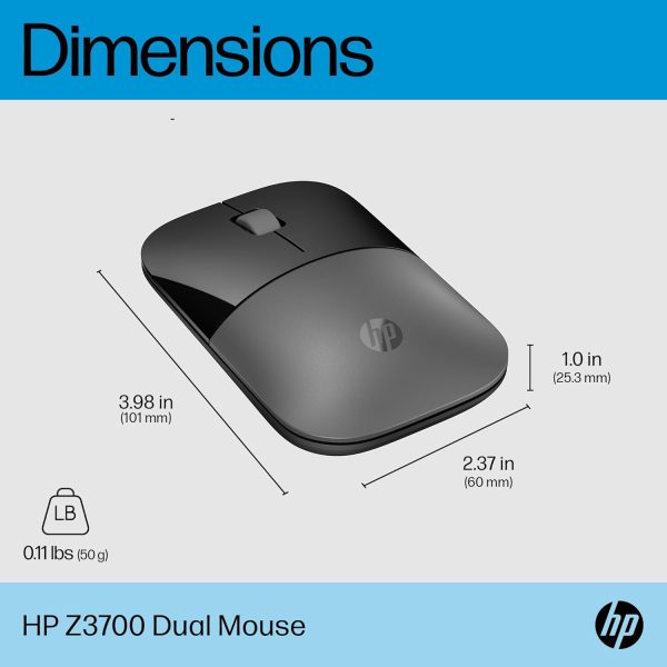 HP Z3700 Dual Silver Mouse/2.4 GHz Wireless connection/1600 dpi/3 Buttons/Silent clicks; Multi-Device; Cross Operating Systems/3 Years Warranty - Image 4