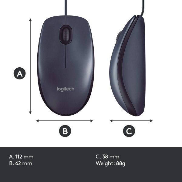 Logitech M100r Wired USB Mouse (Black) - Image 3