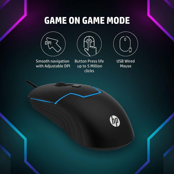 HP M100 USB Wired Gaming Optical Mouse with LED Backlight and Adjustable 1000/1600 DPI Settings, 3 Buttons and Press Life Up to 5 Million Clicks, 1 Year Warranty  Black - Image 5