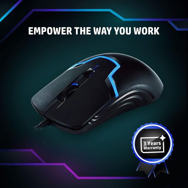 HP M100 USB Wired Gaming Optical Mouse with LED Backlight and Adjustable 1000/1600 DPI Settings, 3 Buttons and Press Life Up to 5 Million Clicks, 1 Year Warranty  Black - Image 3