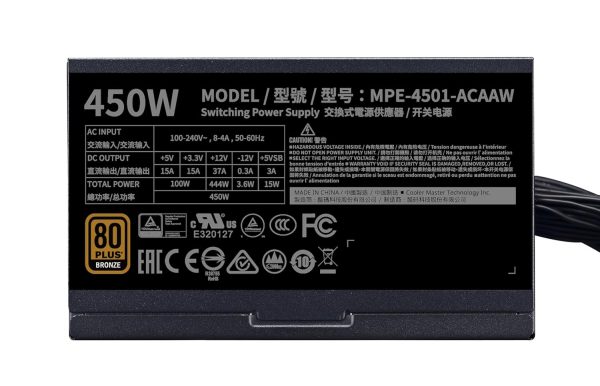 Cooler Master MWE 450 Bronze V2 Power Supply - Non-Modular | 80 Plus Bronze Certified | 120mm HDB Fan | DC-to-DC Circuit Design | ATX 2.52 Version | 450 Watt - Image 2