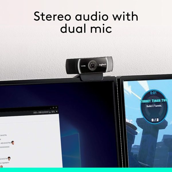 Logitech C922 Pro Stream Webcam, HD 1080p/30fps or HD 720p/60fps, Digital, Hyperfast Streaming, Stereo Audio, HD Light Correction, Autofocus, for YouTube, Twitch, XSplit - Black - Image 8