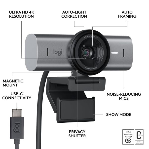 Logitech MX Brio Ultra HD 4K Collaboration and Streaming Webcam, 1080p at 60 FPS, Dual Noise Reducing Mics, Show Mode, USB-C, Webcam Cover, Works with Microsoft Teams, Zoom, Google Meet - Graphite - Image 7