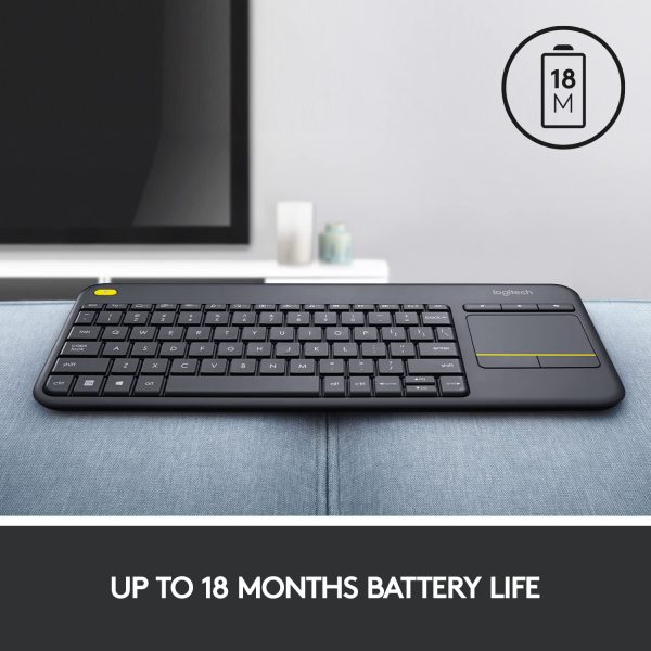 Logitech K400 Plus Wireless Touch TV Keyboard with Easy Media Control and Built-in Touchpad, HTPC Keyboard for PC-Connected TV, Windows, Android, Chrome OS, Laptop, Tablet - Black - Image 4