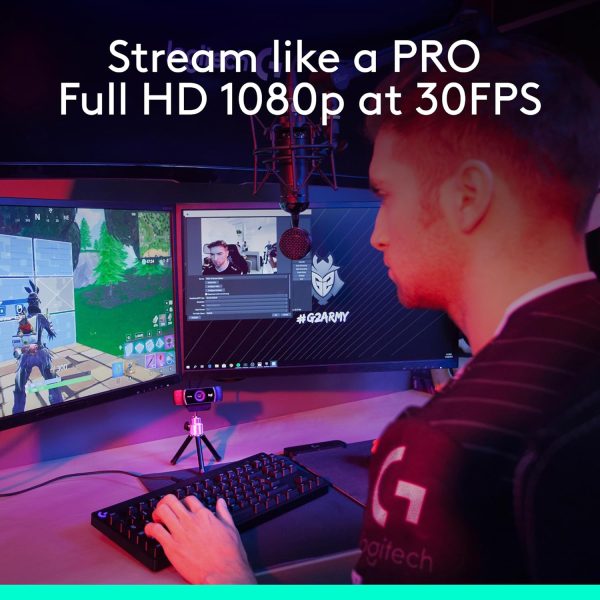 Logitech C922 Pro Stream Webcam, HD 1080p/30fps or HD 720p/60fps, Digital, Hyperfast Streaming, Stereo Audio, HD Light Correction, Autofocus, for YouTube, Twitch, XSplit - Black - Image 10