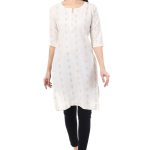 MR ANDERSON'S Women's Cotton Straight Kurta, White with Gold Foil Print, 3/4 Sleeves, Casual Wear ( Only Kurti )
